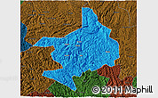 Political 3D Map of Tian E, darken