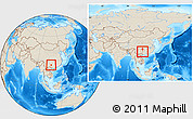 Shaded Relief Location Map of Tian E, within the entire country