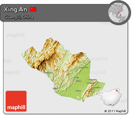 Physical 3D Map of Xing An, single color outside