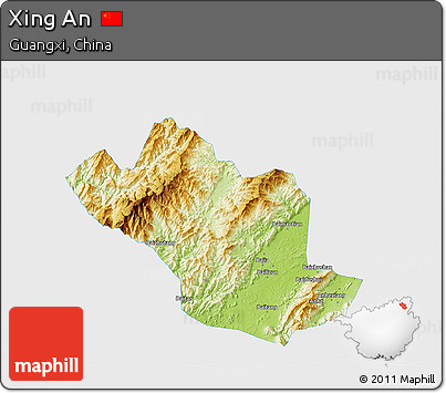 Physical 3D Map of Xing An, single color outside