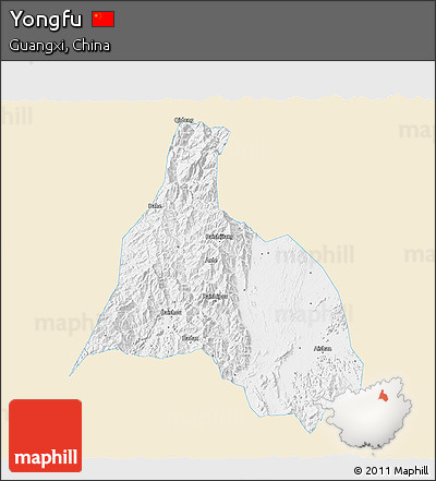 Classic Style 3D Map of Yongfu, single color outside