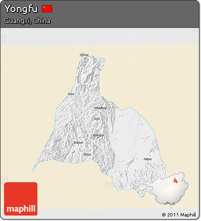 Classic Style 3D Map of Yongfu, single color outside