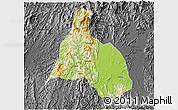 Physical 3D Map of Yongfu, darken, desaturated