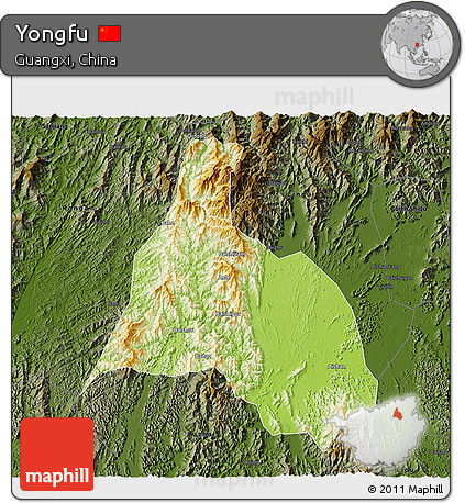 Physical 3D Map of Yongfu, darken
