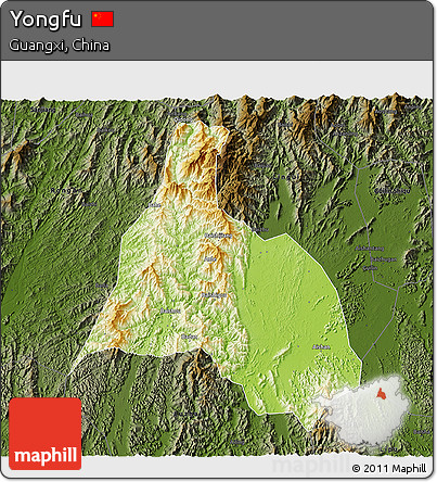 Physical 3D Map of Yongfu, darken