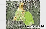 Physical 3D Map of Yongfu, darken, semi-desaturated