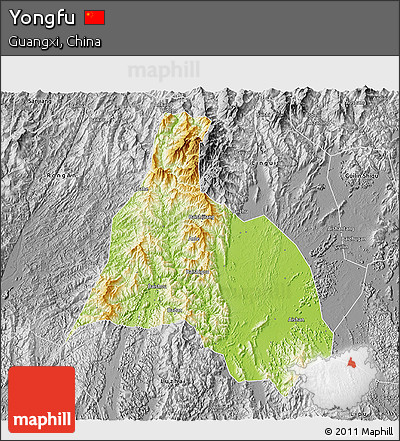 Physical 3D Map of Yongfu, desaturated