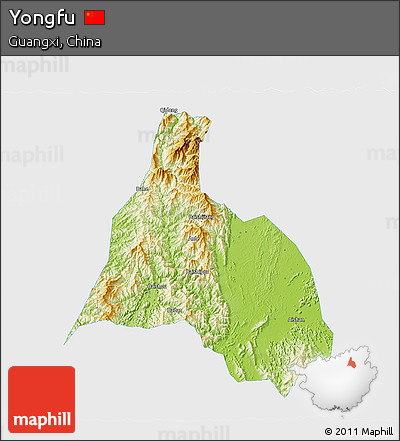 Physical 3D Map of Yongfu, single color outside