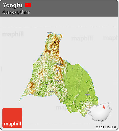 Physical 3D Map of Yongfu, single color outside
