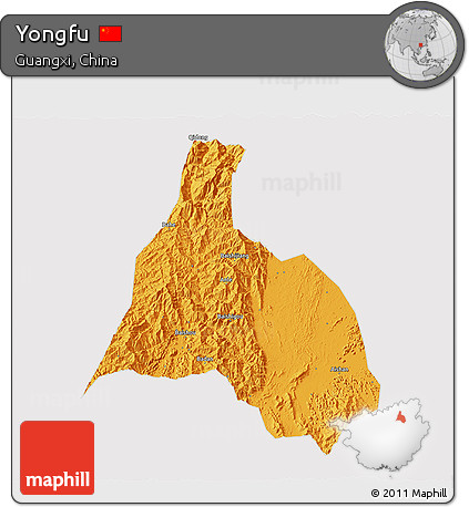 Political 3D Map of Yongfu, cropped outside