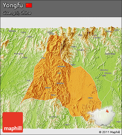 Political 3D Map of Yongfu, physical outside