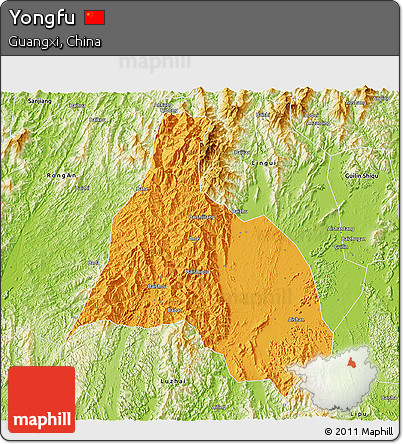 Political 3D Map of Yongfu, physical outside