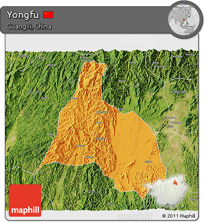 Political 3D Map of Yongfu, satellite outside