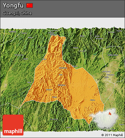 Political 3D Map of Yongfu, satellite outside