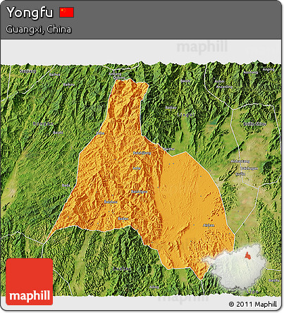 Political 3D Map of Yongfu, satellite outside
