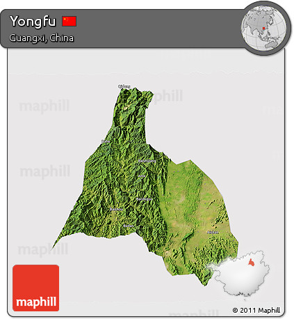 Satellite 3D Map of Yongfu, cropped outside