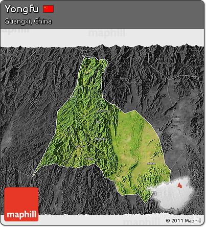 Satellite 3D Map of Yongfu, darken, desaturated