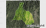 Satellite 3D Map of Yongfu, darken, semi-desaturated