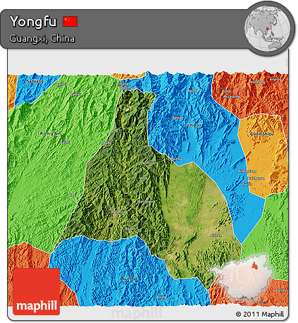 Satellite 3D Map of Yongfu, political outside