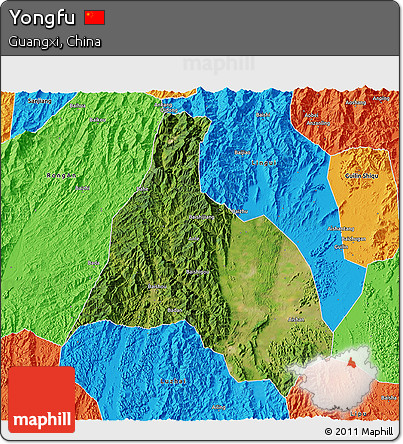 Satellite 3D Map of Yongfu, political outside