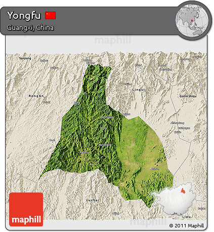 Satellite 3D Map of Yongfu, shaded relief outside