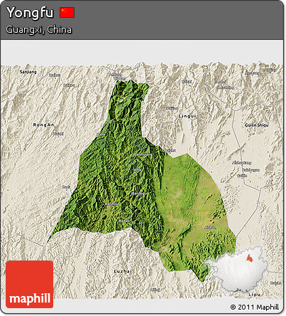 Satellite 3D Map of Yongfu, shaded relief outside