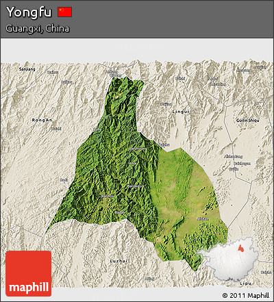 Satellite 3D Map of Yongfu, shaded relief outside
