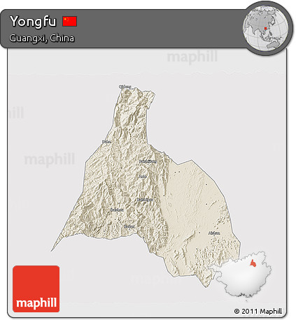 Shaded Relief 3D Map of Yongfu, cropped outside