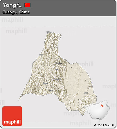 Shaded Relief 3D Map of Yongfu, cropped outside