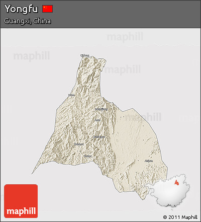 Shaded Relief 3D Map of Yongfu, cropped outside