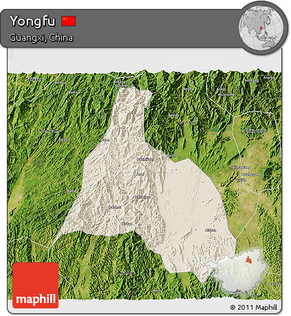 Shaded Relief 3D Map of Yongfu, satellite outside