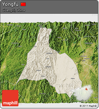 Shaded Relief 3D Map of Yongfu, satellite outside