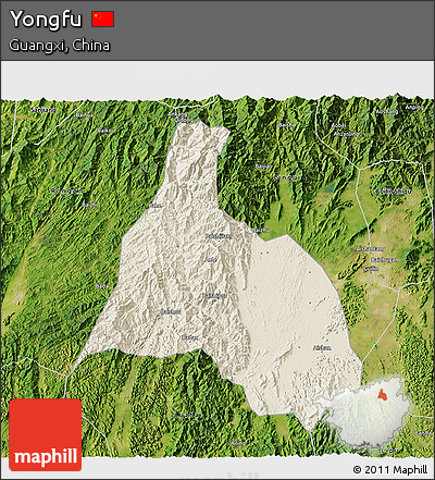 Shaded Relief 3D Map of Yongfu, satellite outside