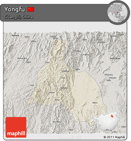 Shaded Relief 3D Map of Yongfu, semi-desaturated