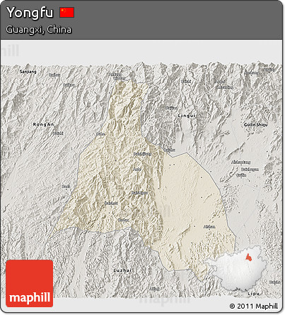 Shaded Relief 3D Map of Yongfu, semi-desaturated