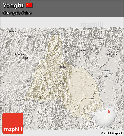 Shaded Relief 3D Map of Yongfu, semi-desaturated