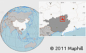Gray Location Map of Yongfu, highlighted country, highlighted parent region, hill shading
