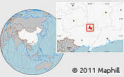 Gray Location Map of Yongfu, highlighted country, hill shading