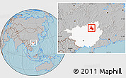 Gray Location Map of Yongfu, highlighted parent region, hill shading
