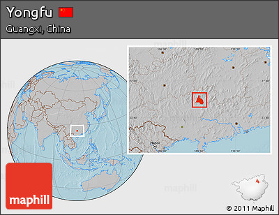 Gray Location Map of Yongfu, hill shading