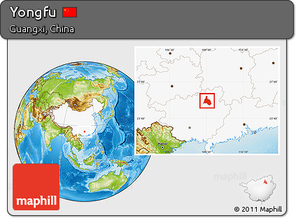 Physical Location Map of Yongfu, highlighted country