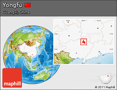 Physical Location Map of Yongfu, highlighted country