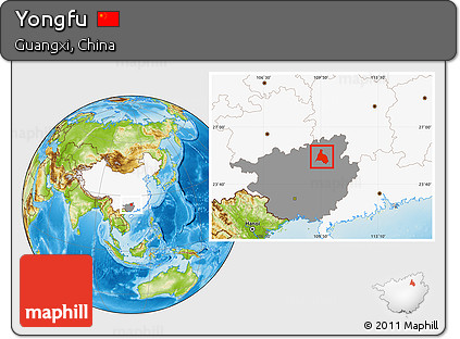 Physical Location Map of Yongfu, highlighted country, highlighted parent region