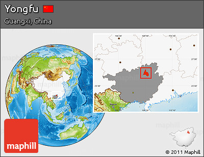 Physical Location Map of Yongfu, highlighted country, highlighted parent region