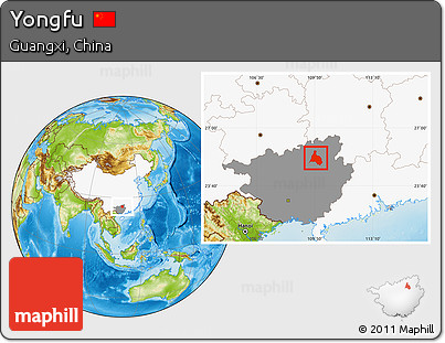 Physical Location Map of Yongfu, highlighted country, highlighted parent region