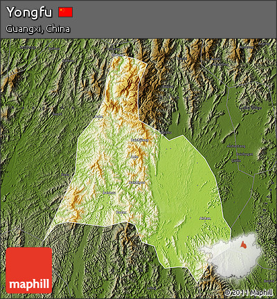Physical Map of Yongfu, darken