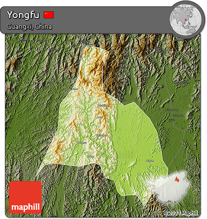 Physical Map of Yongfu, darken