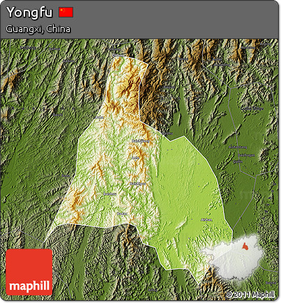 Physical Map of Yongfu, darken