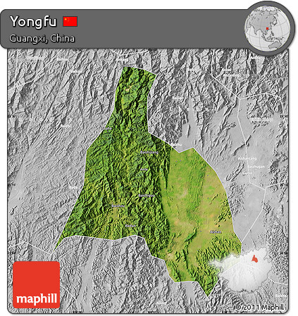 Satellite Map of Yongfu, lighten, desaturated
