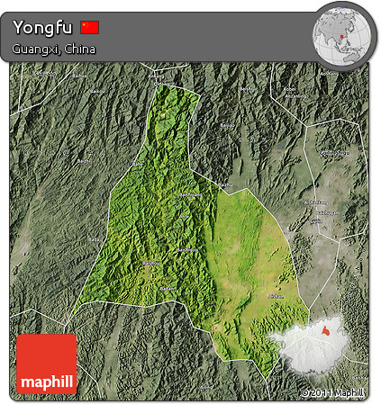 Satellite Map of Yongfu, semi-desaturated